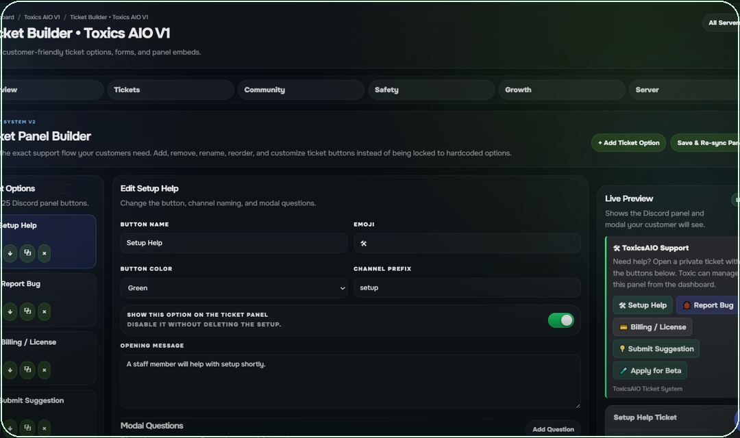 Ticket Builder preview